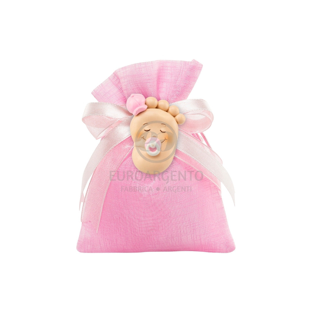 Sacchettino porta confetti con magnete piedino (rosa)