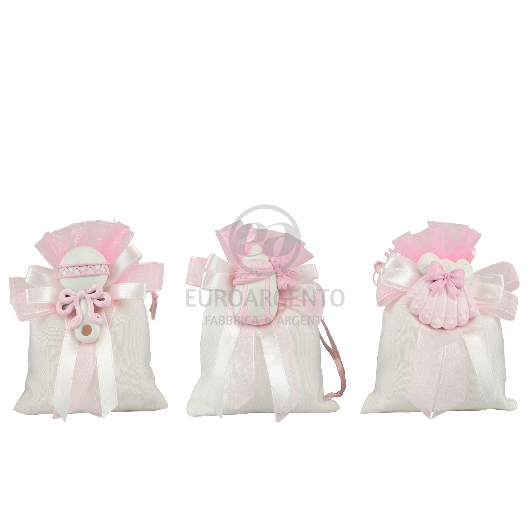 Sacchettino porta confetti con magnete girl (bianco/rosa)