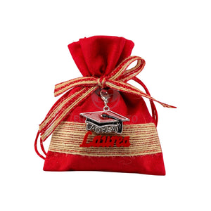 Sacchettino porta confetti con charme cappello laurea (rosso)