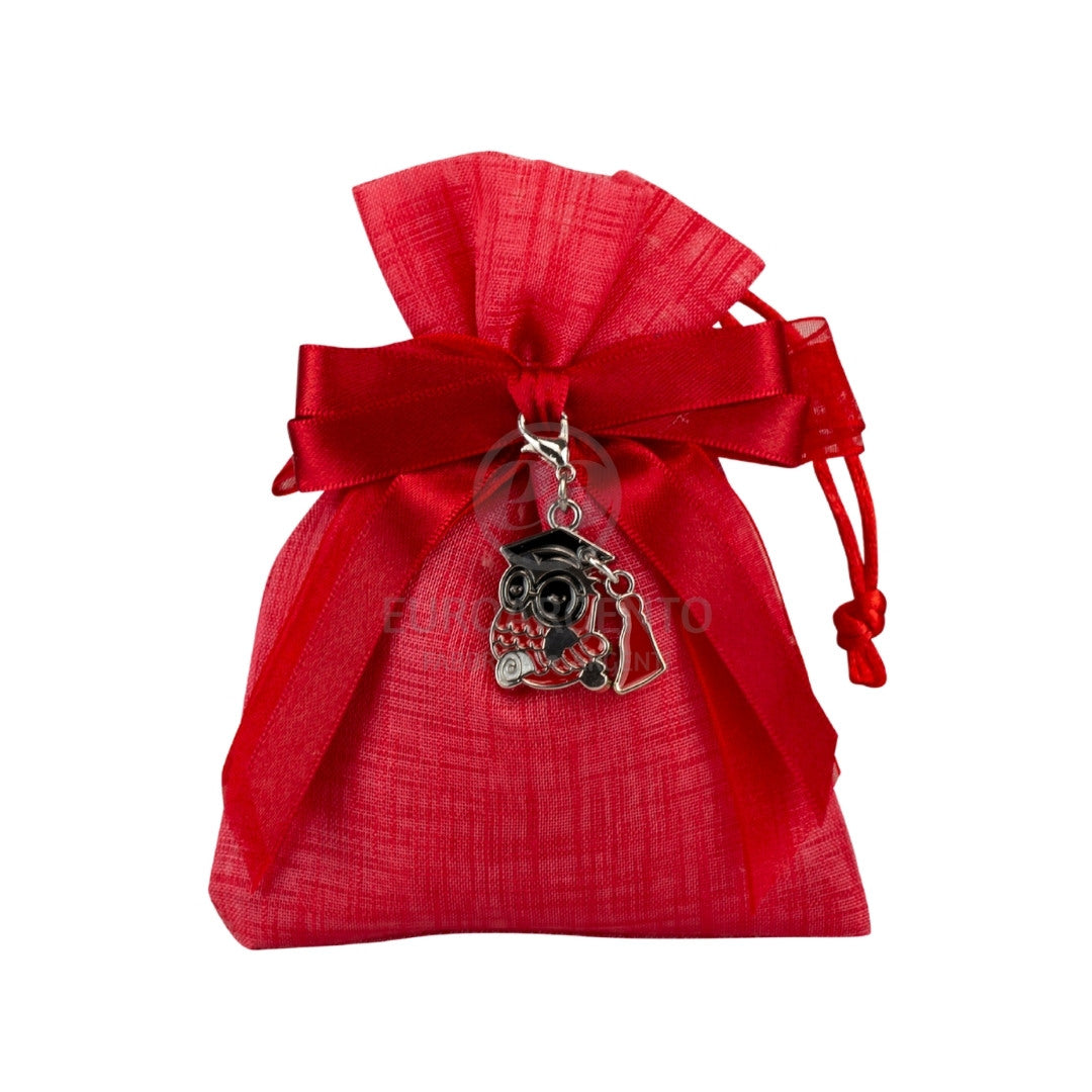 Sacchettino porta confetti con charme gufetto laurea (rosso)