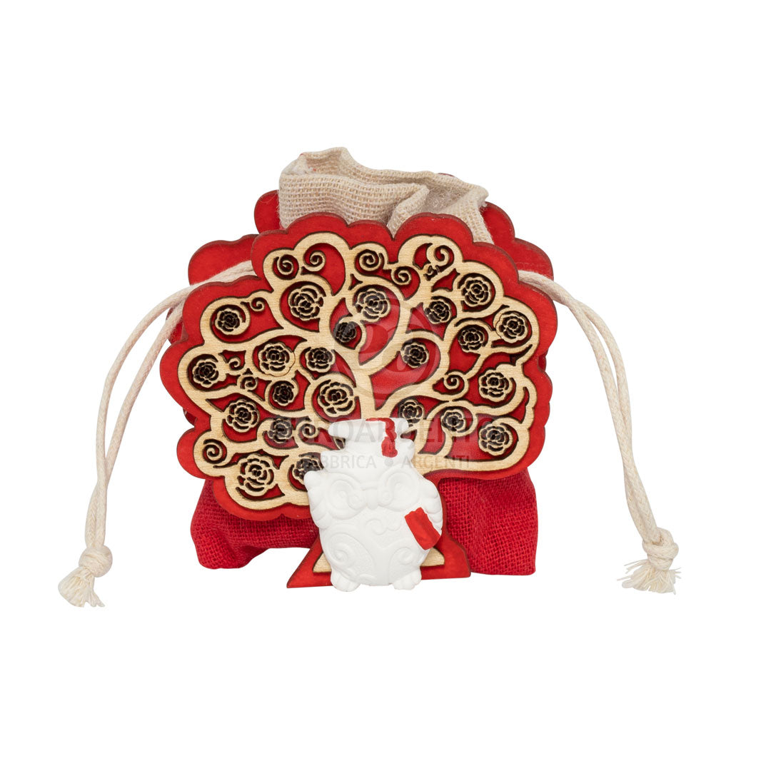Scatolina laurea albero della vita con gufo (rosso)