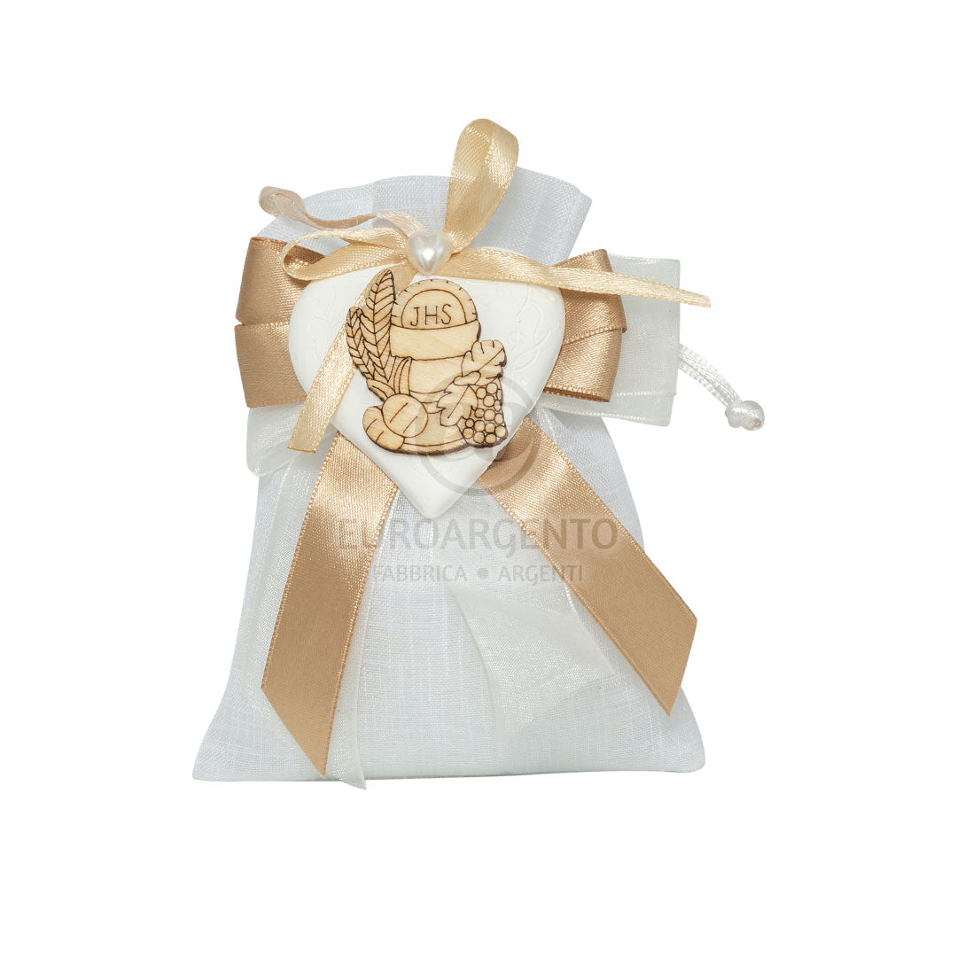 Sacchettino porta confetti con gessetto cuore e calice (bianco)