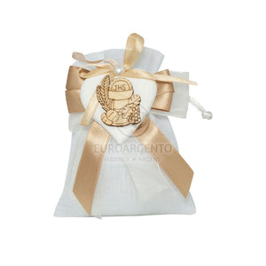 Sacchettino porta confetti con gessetto cuore e calice (bianco)
